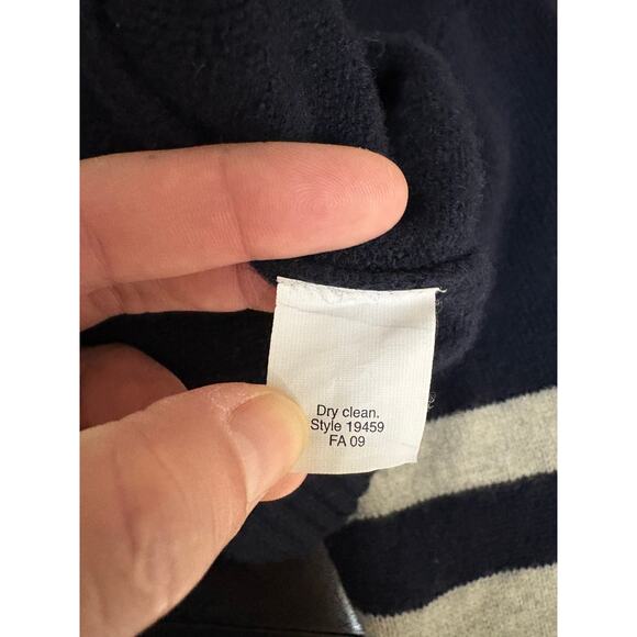 J. Crew 100% Lambswool Navy Shawl Collar Grey Striped Pullover Sweater - M - Picture 5 of 5